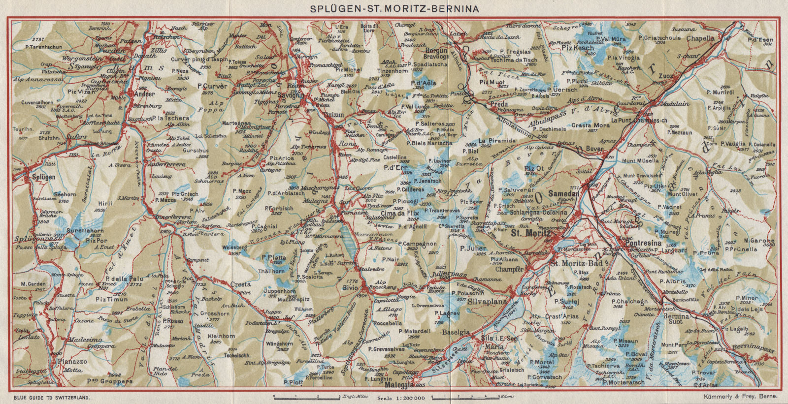 SPLÜGEN ST. MORITZ BERNINA. Cresta Bivio Maloja Celerina. Switzerland 1948 map